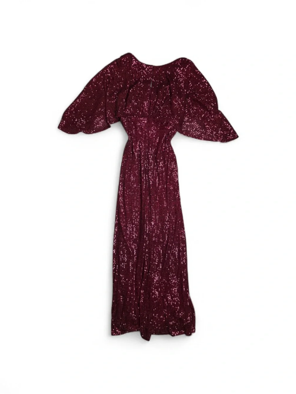 Nightway Burgundy Sequin Maxi Evening Dress 3/4 Flutter Sleeve V-Neck Zip Size 4 - Picture 4 of 4